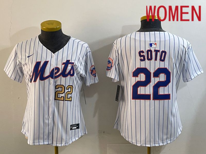 Women New York Mets #22 Soto White Stripe Game 2024 Nike MLB Jersey style 3->youth mlb jersey->Youth Jersey